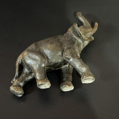 LOT 93: Wooden Carved Elephant Books Ends & Metal Elephant Figure