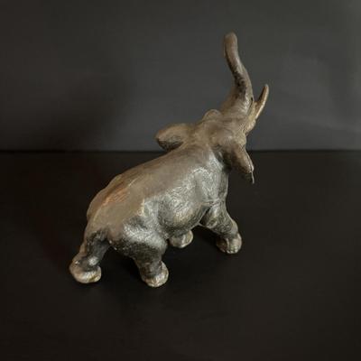 LOT 93: Wooden Carved Elephant Books Ends & Metal Elephant Figure