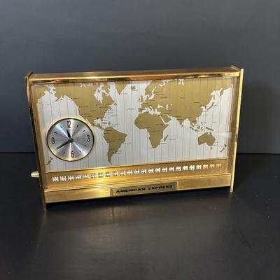 LOT 95: Vintage "American Express: Lord Elgin World Time Zone Brass Cabinet Table Clock