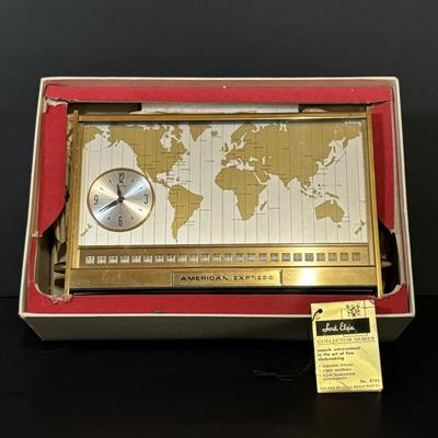 LOT 95: Vintage "American Express: Lord Elgin World Time Zone Brass Cabinet Table Clock