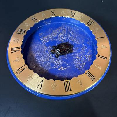 LOT 96: Hour Lavigne Gilt and Lacquered Metal Mystery Turtle Clock, Battery Operated in Box