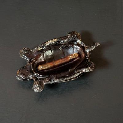 LOT 96: Hour Lavigne Gilt and Lacquered Metal Mystery Turtle Clock, Battery Operated in Box