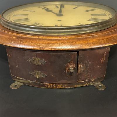 LOT 98: Made in England 16" Round Oak Wall Clock, British Jerome Movements