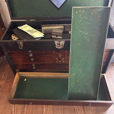 LOT 100: Vintage Toolbox with Precision/Machinist Tools and/or Parts