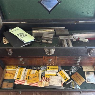 LOT 100: Vintage Toolbox with Precision/Machinist Tools and/or Parts