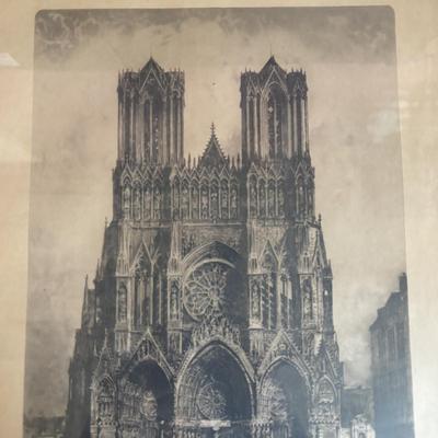 LOT 105: Vintage Print of Rheims Cathedral & Kundo Anniversary Clock