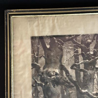 LOT 106: Vintage Print of "Old Beech Trees in Winter" & Schatz Anniversary Clock