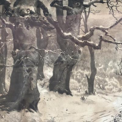 LOT 106: Vintage Print of "Old Beech Trees in Winter" & Schatz Anniversary Clock