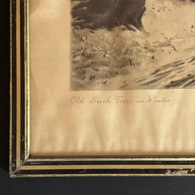 LOT 106: Vintage Print of "Old Beech Trees in Winter" & Schatz Anniversary Clock