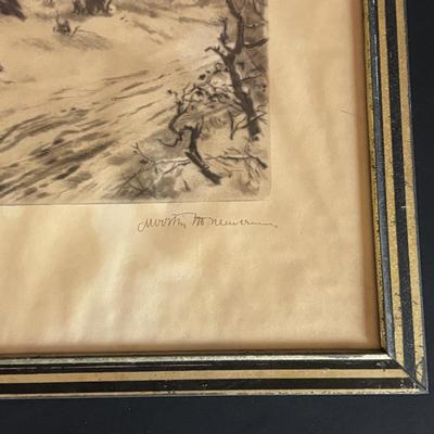 LOT 106: Vintage Print of "Old Beech Trees in Winter" & Schatz Anniversary Clock