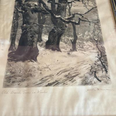 LOT 106: Vintage Print of "Old Beech Trees in Winter" & Schatz Anniversary Clock