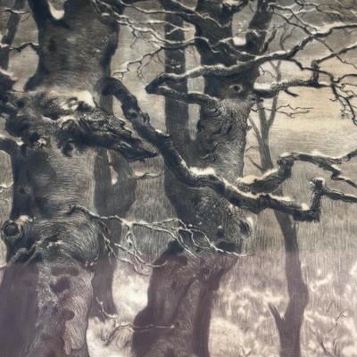 LOT 106: Vintage Print of "Old Beech Trees in Winter" & Schatz Anniversary Clock