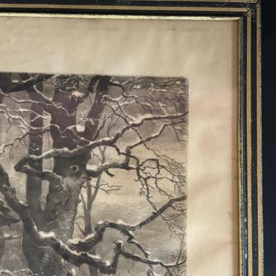 LOT 106: Vintage Print of "Old Beech Trees in Winter" & Schatz Anniversary Clock