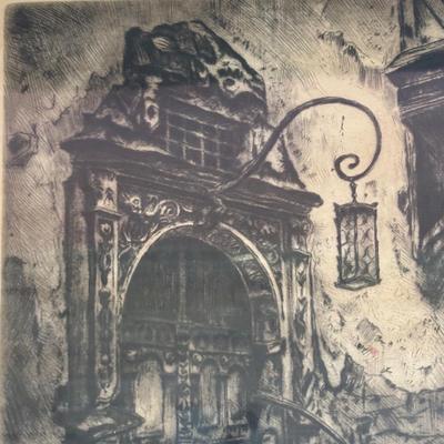 LOT 107: Vintage Print of "Old Door" & Umpire Anniversary Clock
