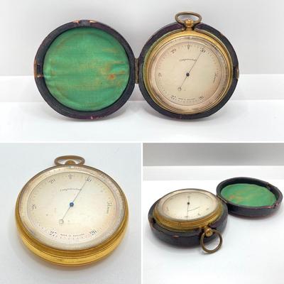 LOT 113: Vintage Made in England Compensated Barometer with Case
