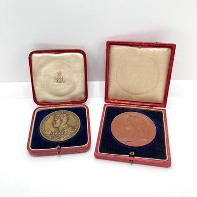 LOT 114: King George V / Queen Mary 1911 Coronation Medal in Case and 1897 Victoria Annvm Regni Sexagesimvm Feliciter Clavdit XX Ivn...