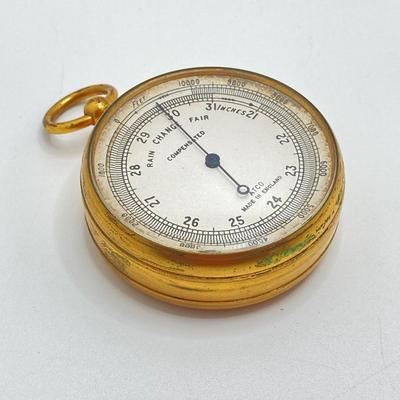 LOT 115: Vintage Made in England ATCO Compensated Pocket Barometer in Case