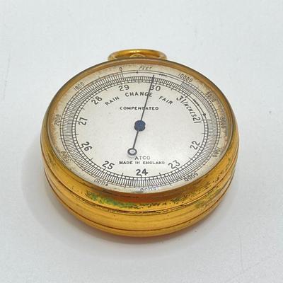 LOT 115: Vintage Made in England ATCO Compensated Pocket Barometer in Case