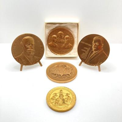 LOT 116: Five Bronze Metals / Tokens - Jackie Robinson, Lyman J. Cage, Diamond Jubilee and More