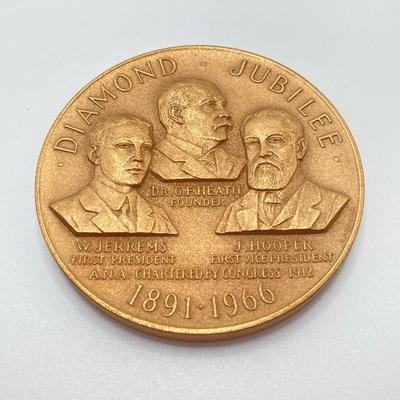 LOT 116: Five Bronze Metals / Tokens - Jackie Robinson, Lyman J. Cage, Diamond Jubilee and More