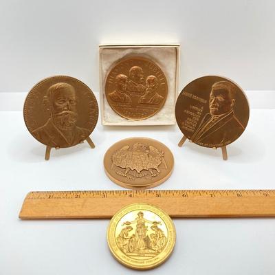 LOT 116: Five Bronze Metals / Tokens - Jackie Robinson, Lyman J. Cage, Diamond Jubilee and More