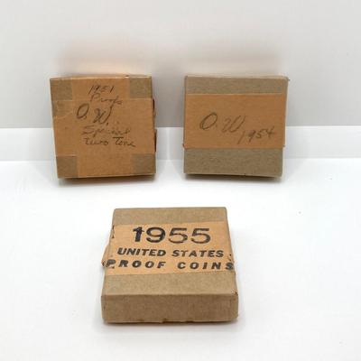 LOT 122: 1951, 1954 and 1955 U.S. Mint Proof Sets in Original Boxes