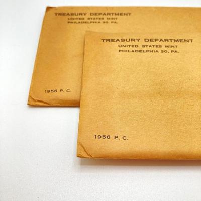 LOT 126: Pair of 1956 U.S. Mint Coin Proof Sets in Original Sealed Envelopes