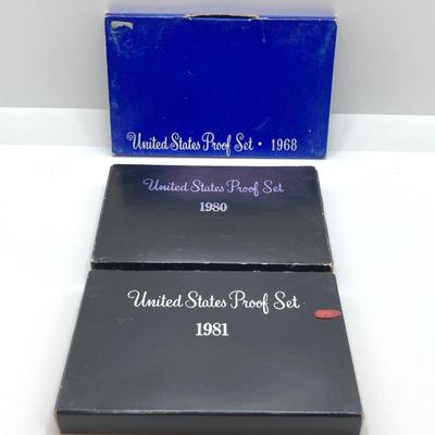 LOT 127: Three U.S. Mint Coin Proof Sets in Original Packages - 1968, 1980 and 1981