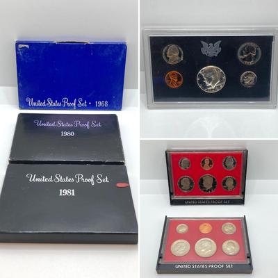 LOT 127: Three U.S. Mint Coin Proof Sets in Original Packages - 1968, 1980 and 1981