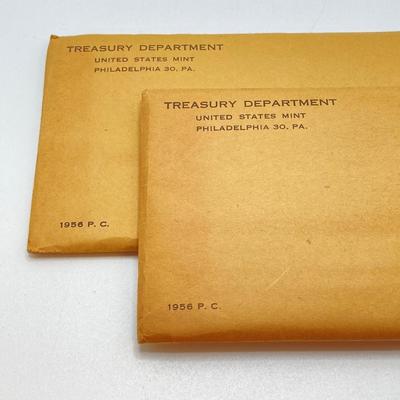 LOT 129: Two 1956 U.S. Mint Coin Proof Sets in Original Sealed Envelopes
