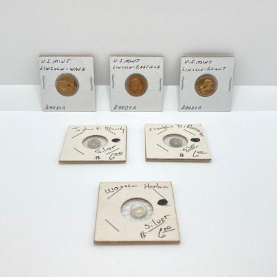 LOT 131: U.S. Mint Coins - (3) Barber Coins (Lincoln / Washington, Lincoln - Garfield, Lincoln - Grant), (3) Small Silver Coins (John F....