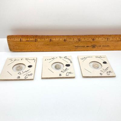 LOT 131: U.S. Mint Coins - (3) Barber Coins (Lincoln / Washington, Lincoln - Garfield, Lincoln - Grant), (3) Small Silver Coins (John F....