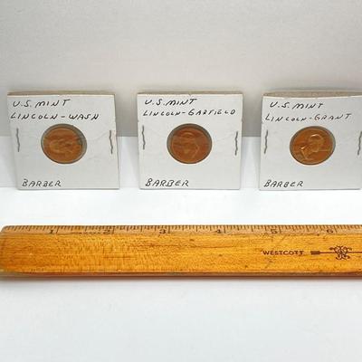 LOT 131: U.S. Mint Coins - (3) Barber Coins (Lincoln / Washington, Lincoln - Garfield, Lincoln - Grant), (3) Small Silver Coins (John F....
