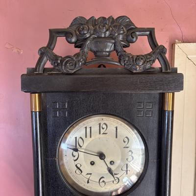 LOT 136: Vintage Wooden Wal Clock with a G.W. Name Plate