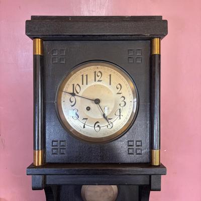 LOT 136: Vintage Wooden Wal Clock with a G.W. Name Plate