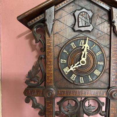LOT 141: Vintage Cuckoo Clock with Inlay Details & Intricated Carvings