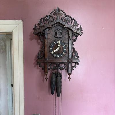LOT 141: Vintage Cuckoo Clock with Inlay Details & Intricated Carvings