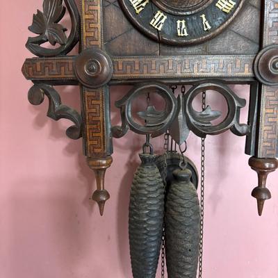 LOT 141: Vintage Cuckoo Clock with Inlay Details & Intricated Carvings