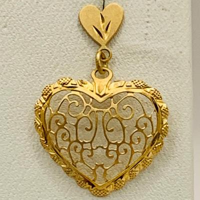 LOT 152: Yellow Gold Pierced Dangle Heart Shaped Earrings 1.2 g 14k Gold Marked on Post