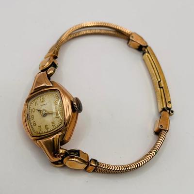 LOT 156: Lathin Watch 14K Gold Case and Gold Filled Band