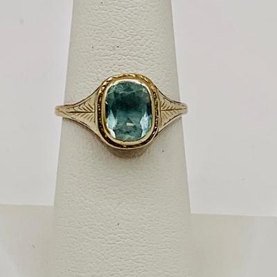 LOT 158: 14K Gold Art Deco Aquamarine Ring Size 5.5 - 2.3gtw