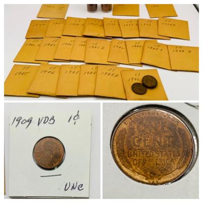 LOT 160: Large Collection of Wheat Back Pennies Featuring the 1909 VDB Penny