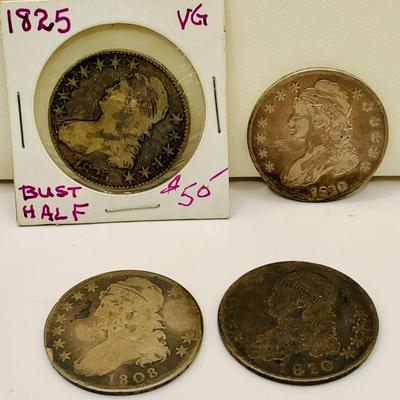 LOT 161: Set of 4 Liberty Bust Half Dollars 1808, 1810, 1825, 1830