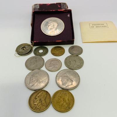LOT 169: Foreign Coin - 1951 Festival of Britain 5 Shillings Coin, Greek Drachmas East Africa Cents