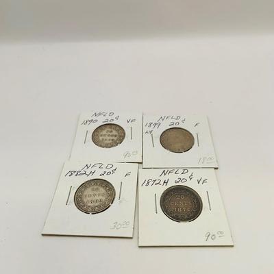LOT 173: Antique Foreign Coin - Newfoundland 20 and 25 Cent Pieces 1872 -1912