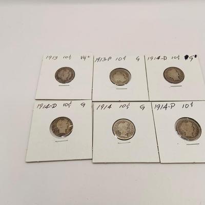 LOT 184: Collection of 18 Barber Dimes 1911 - 1914