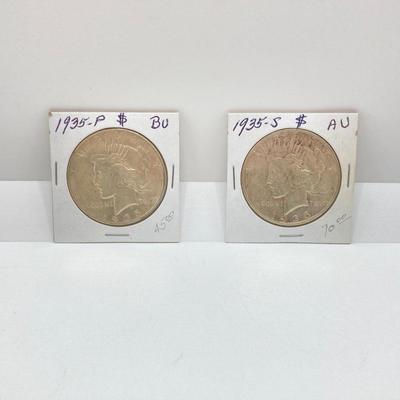 LOT 244: Collection of Six U.S. Silver Peace Dollar Coins - Dated 1924 and 1935