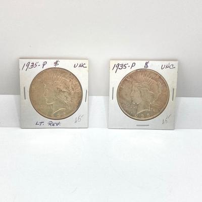 LOT 244: Collection of Six U.S. Silver Peace Dollar Coins - Dated 1924 and 1935