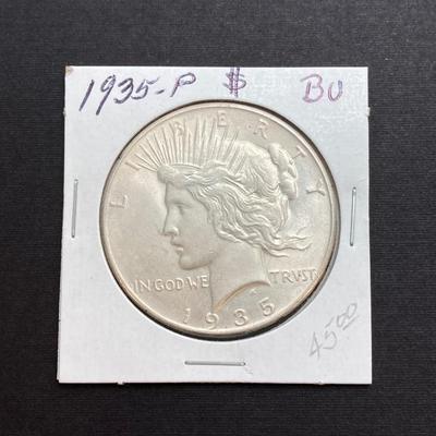 LOT 244: Collection of Six U.S. Silver Peace Dollar Coins - Dated 1924 and 1935