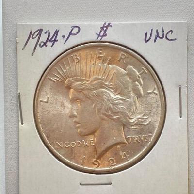 LOT 244: Collection of Six U.S. Silver Peace Dollar Coins - Dated 1924 and 1935